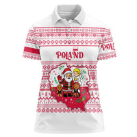 Poland Christmas Women Polo Shirt with Santa Children Gingerbread Map Outline and Red Snowflake Knit Pattern Design - Wonder Print Shop