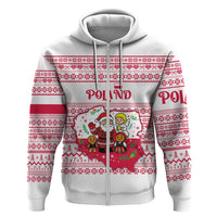 Poland Christmas Zip Hoodie with Santa Children Gingerbread Map Outline and Red Snowflake Knit Pattern Design - Wonder Print Shop