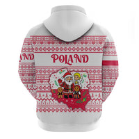 Poland Christmas Zip Hoodie with Santa Children Gingerbread Map Outline and Red Snowflake Knit Pattern Design - Wonder Print Shop