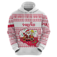 Poland Christmas Zip Hoodie with Santa Children Gingerbread Map Outline and Red Snowflake Knit Pattern Design - Wonder Print Shop