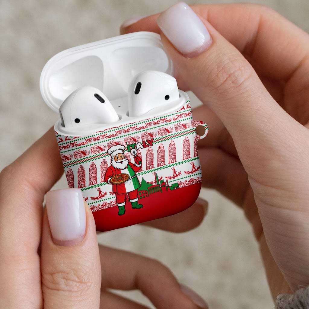 Italy Christmas AirPods Case with Pizza Chef Santa Leaning Tower Colosseum and Red Green Holiday Pattern Design - Wonder Print Shop