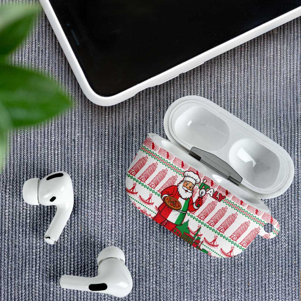 Italy Christmas AirPods Case with Pizza Chef Santa Leaning Tower Colosseum and Red Green Holiday Pattern Design - Wonder Print Shop