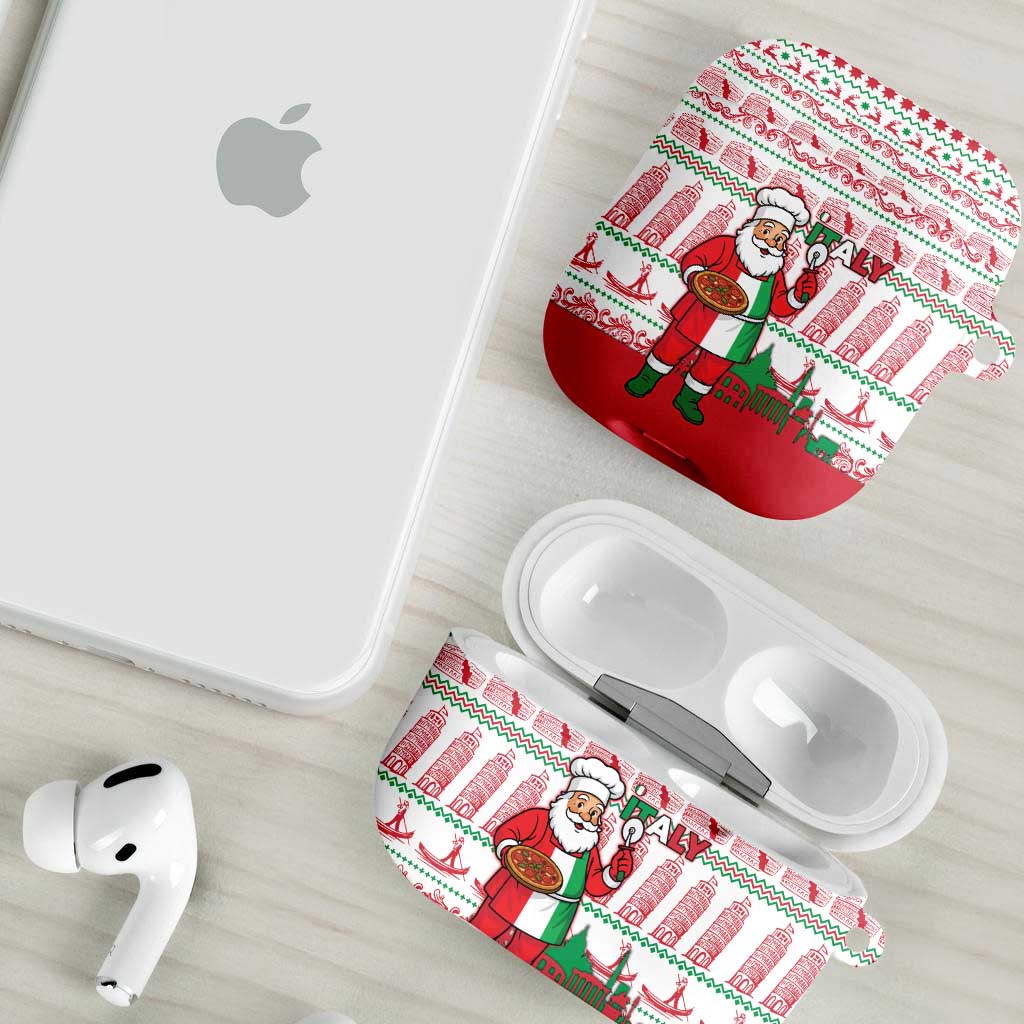 Italy Christmas AirPods Case with Pizza Chef Santa Leaning Tower Colosseum and Red Green Holiday Pattern Design - Wonder Print Shop