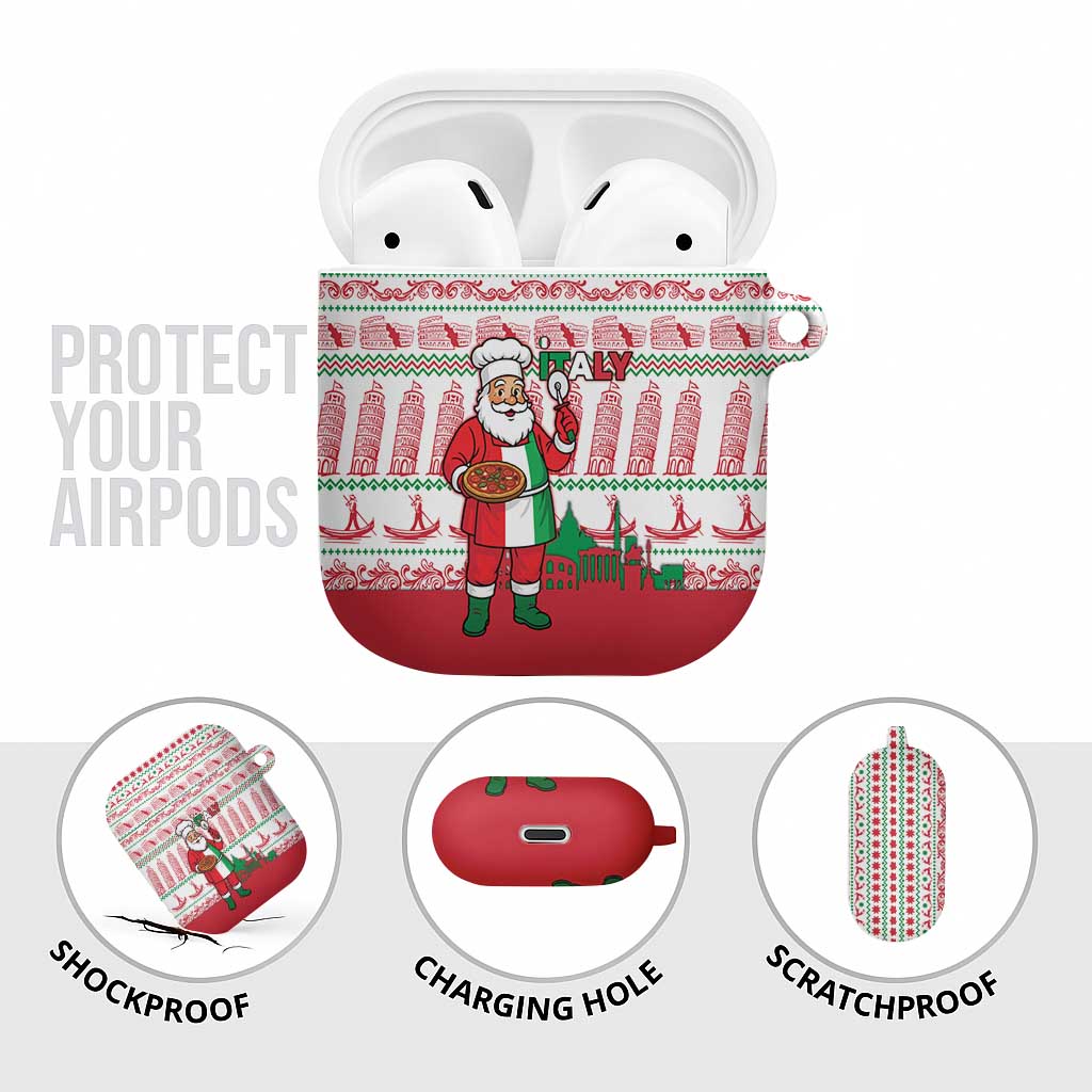 Italy Christmas AirPods Case with Pizza Chef Santa Leaning Tower Colosseum and Red Green Holiday Pattern Design - Wonder Print Shop
