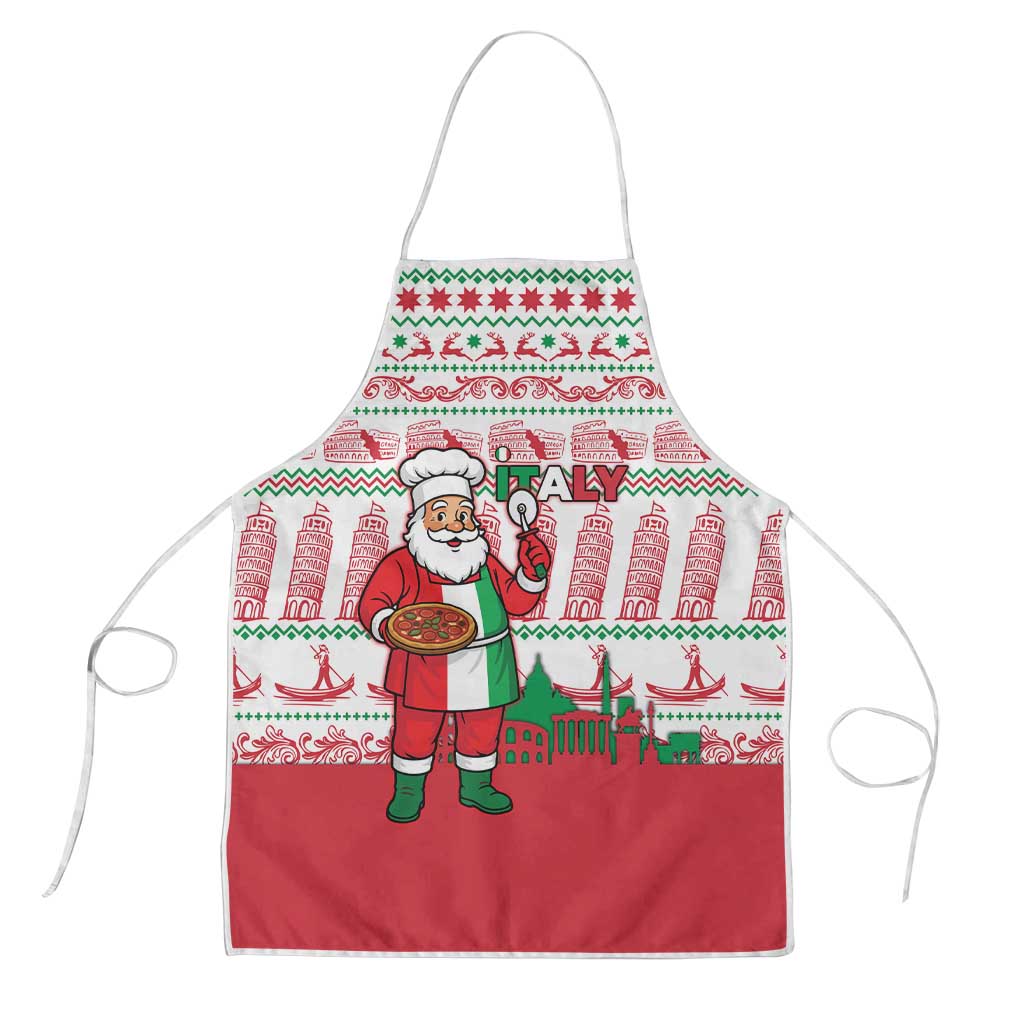 Italy Christmas Apron with Pizza Chef Santa Leaning Tower Colosseum and Red Green Holiday Pattern Design - Wonder Print Shop