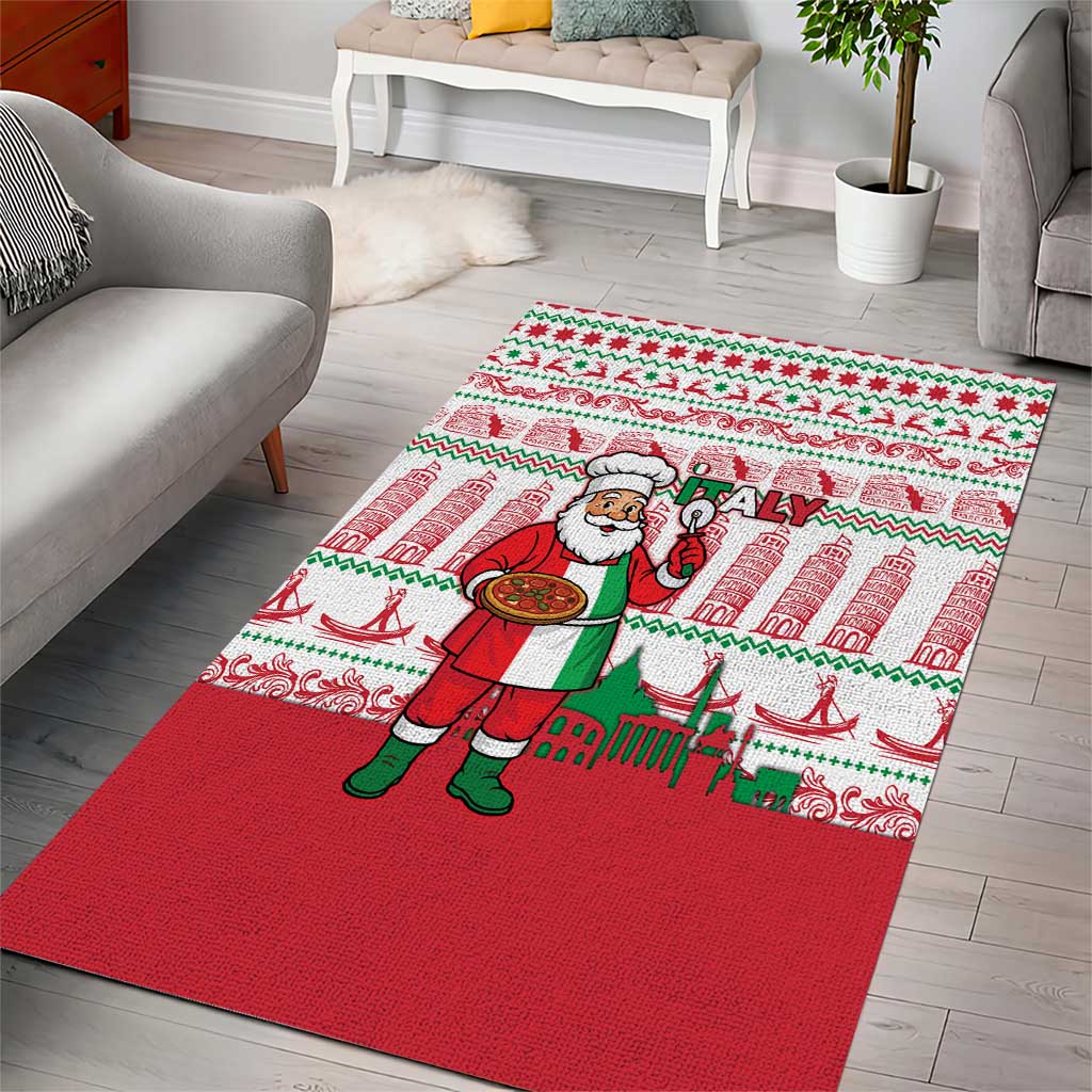 Italy Christmas Area Rug with Pizza Chef Santa Leaning Tower Colosseum and Red Green Holiday Pattern Design - Wonder Print Shop