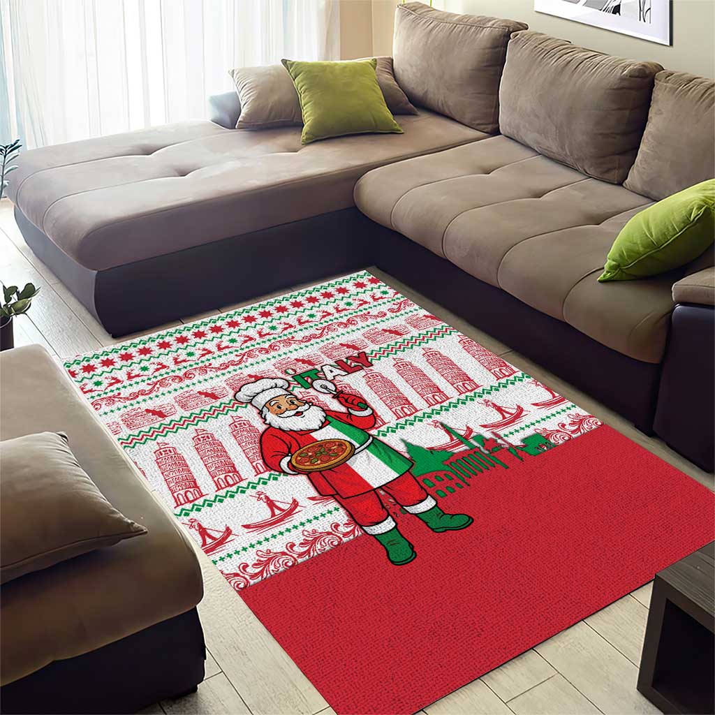 Italy Christmas Area Rug with Pizza Chef Santa Leaning Tower Colosseum and Red Green Holiday Pattern Design - Wonder Print Shop