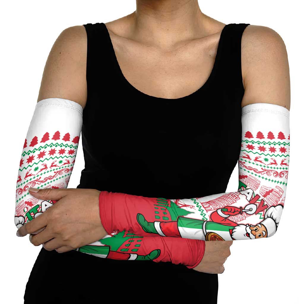 Italy Christmas Arm Sleeves with Pizza Chef Santa Leaning Tower Colosseum and Red Green Holiday Pattern Design - Wonder Print Shop