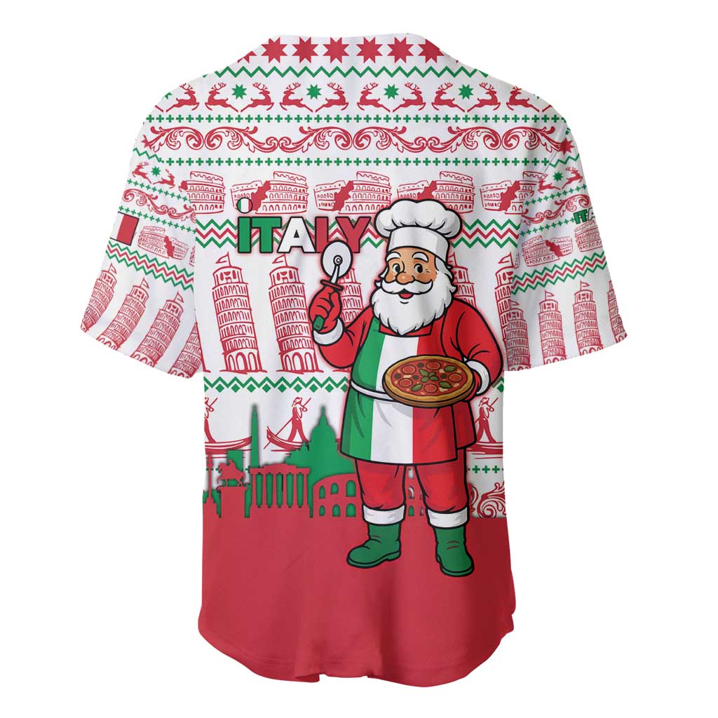 Italy Christmas Baseball Jersey with Pizza Chef Santa Leaning Tower Colosseum and Red Green Holiday Pattern Design - Wonder Print Shop