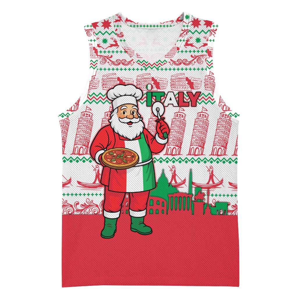 Italy Christmas Basketball Jersey with Pizza Chef Santa Leaning Tower Colosseum and Red Green Holiday Pattern Design - Wonder Print Shop