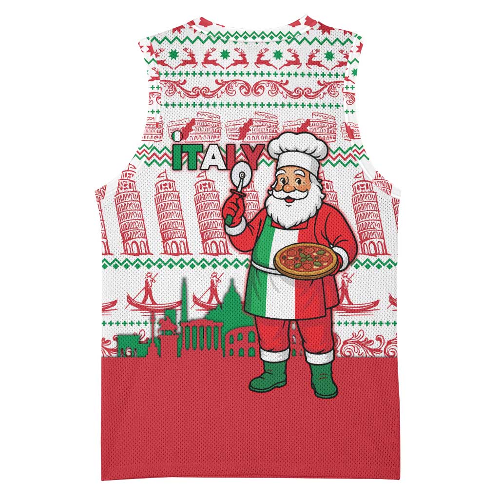 Italy Christmas Basketball Jersey with Pizza Chef Santa Leaning Tower Colosseum and Red Green Holiday Pattern Design - Wonder Print Shop