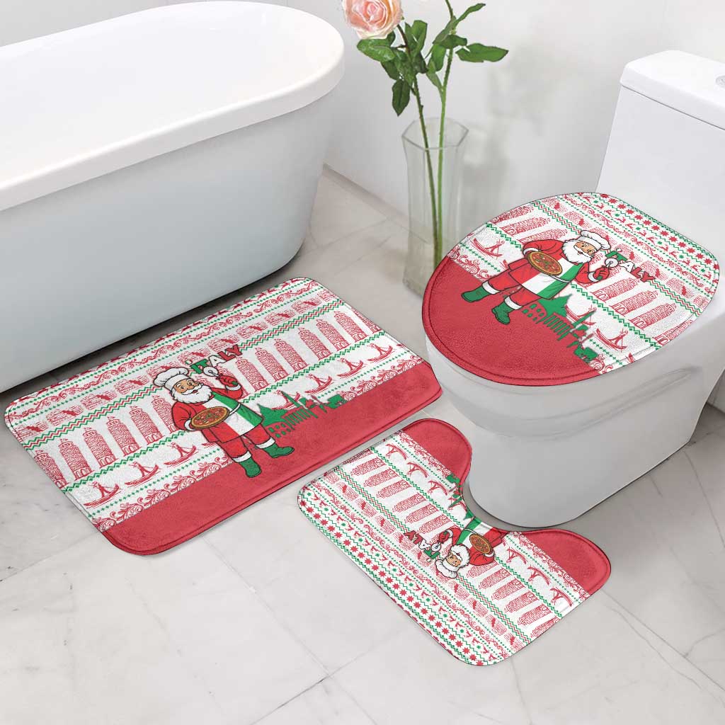 Italy Christmas Bathroom Set with Pizza Chef Santa Leaning Tower Colosseum and Red Green Holiday Pattern Design - Wonder Print Shop