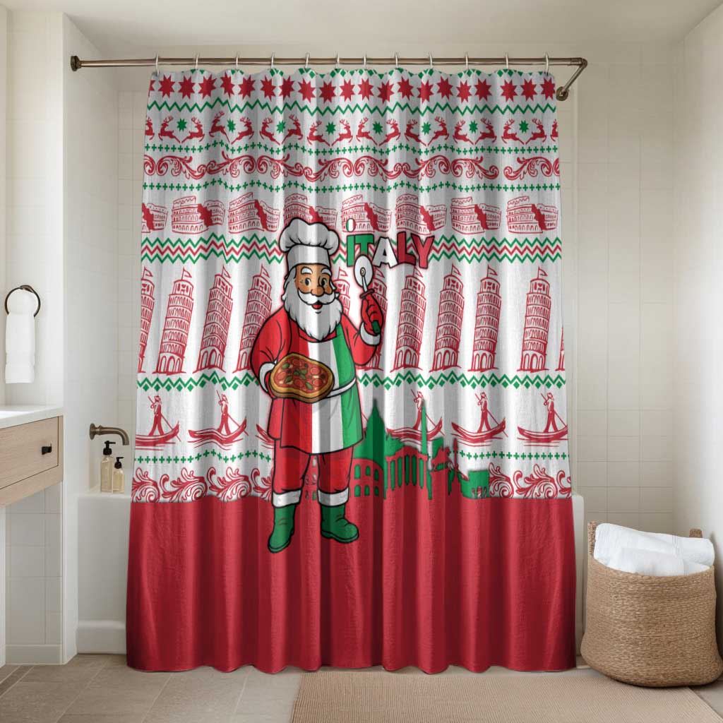 Italy Christmas Bathroom Set with Pizza Chef Santa Leaning Tower Colosseum and Red Green Holiday Pattern Design - Wonder Print Shop