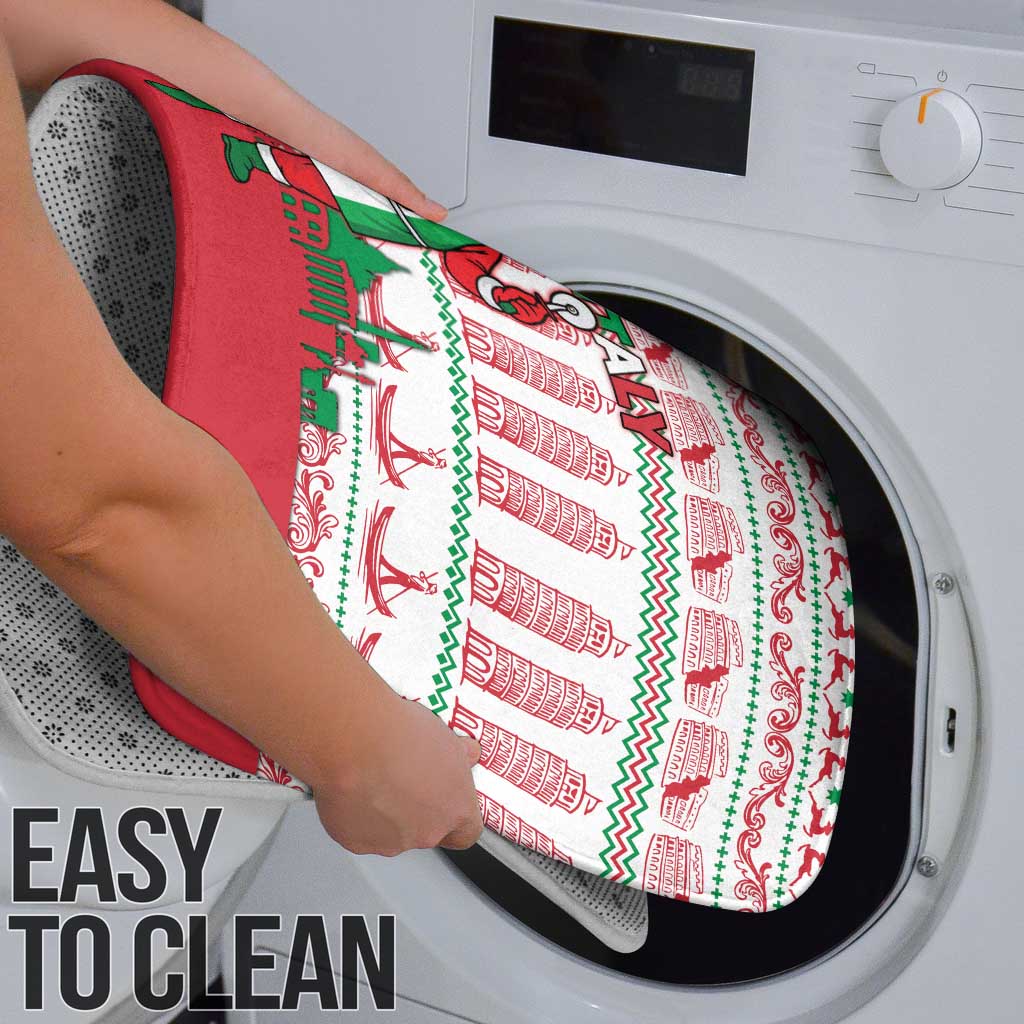 Italy Christmas Bathroom Set with Pizza Chef Santa Leaning Tower Colosseum and Red Green Holiday Pattern Design - Wonder Print Shop