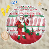 Italy Christmas Beach Blanket with Pizza Chef Santa Leaning Tower Colosseum and Red Green Holiday Pattern Design - Wonder Print Shop