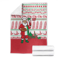 Italy Christmas Blanket with Pizza Chef Santa Leaning Tower Colosseum and Red Green Holiday Pattern Design - Wonder Print Shop