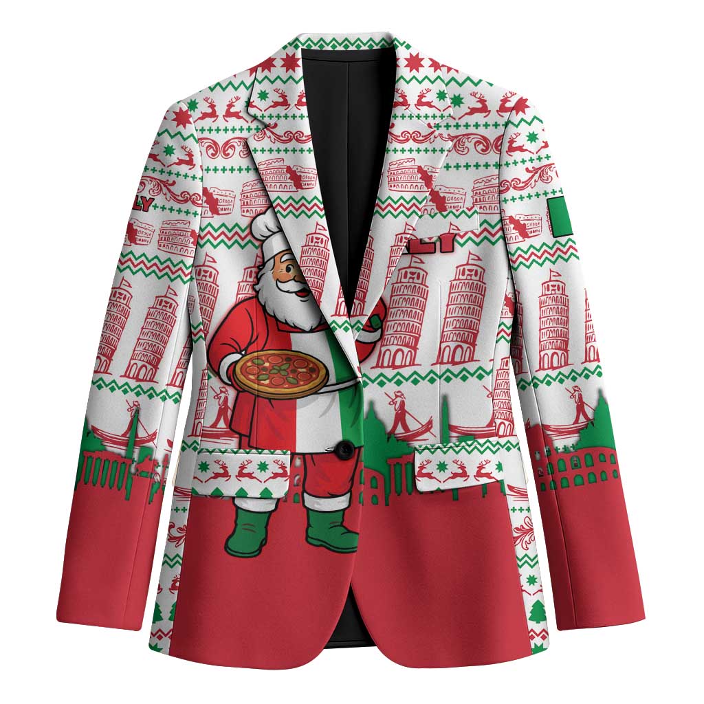 Italy Christmas Blazer with Pizza Chef Santa Leaning Tower Colosseum and Red Green Holiday Pattern Design - Wonder Print Shop