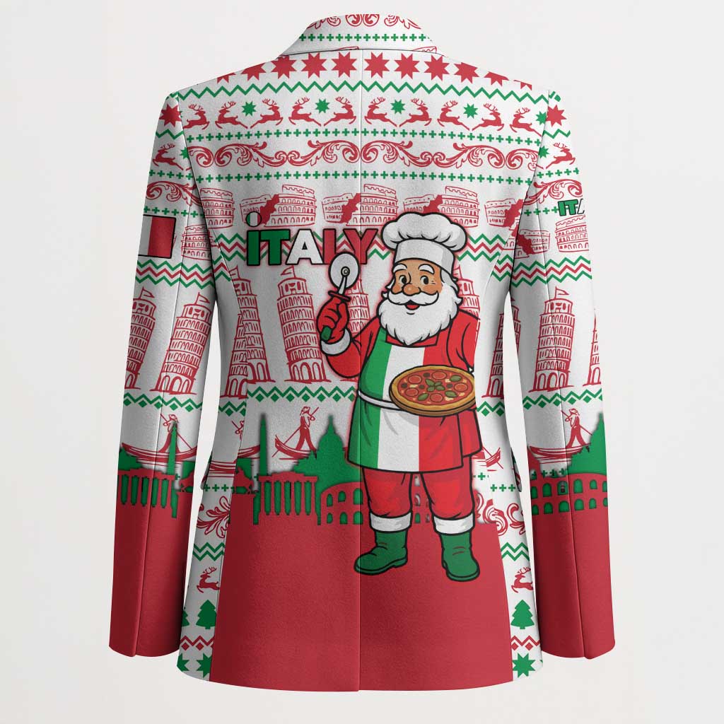 Italy Christmas Blazer with Pizza Chef Santa Leaning Tower Colosseum and Red Green Holiday Pattern Design - Wonder Print Shop