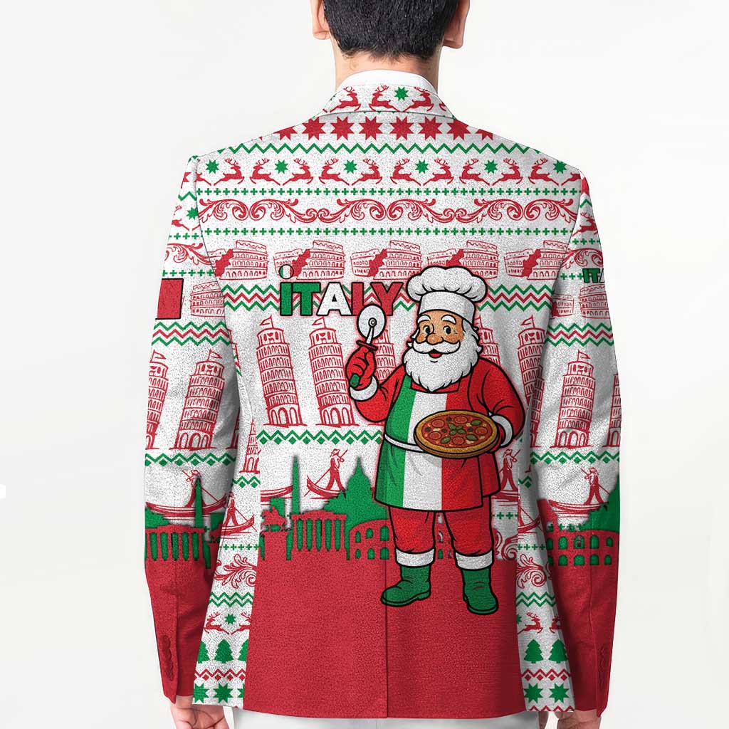 Italy Christmas Blazer with Pizza Chef Santa Leaning Tower Colosseum and Red Green Holiday Pattern Design - Wonder Print Shop