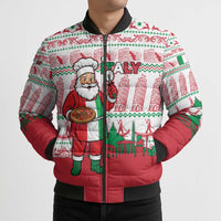 Italy Christmas Bomber Puffer Jacket with Pizza Chef Santa Leaning Tower Colosseum and Red Green Holiday Pattern Design - Wonder Print Shop