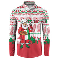 Italy Christmas Button Sweatshirt with Pizza Chef Santa Leaning Tower Colosseum and Red Green Holiday Pattern Design - Wonder Print Shop
