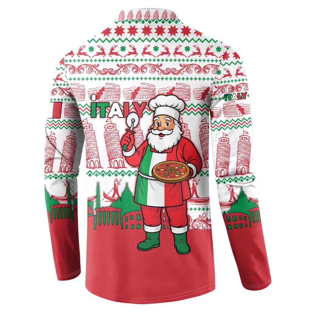 Italy Christmas Button Sweatshirt with Pizza Chef Santa Leaning Tower Colosseum and Red Green Holiday Pattern Design - Wonder Print Shop