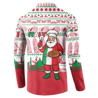 Italy Christmas Button Sweatshirt with Pizza Chef Santa Leaning Tower Colosseum and Red Green Holiday Pattern Design - Wonder Print Shop