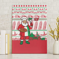 Italy Christmas Canvas Wall Art with Pizza Chef Santa Leaning Tower Colosseum and Red Green Holiday Pattern Design - Wonder Print Shop