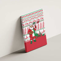Italy Christmas Canvas Wall Art with Pizza Chef Santa Leaning Tower Colosseum and Red Green Holiday Pattern Design - Wonder Print Shop