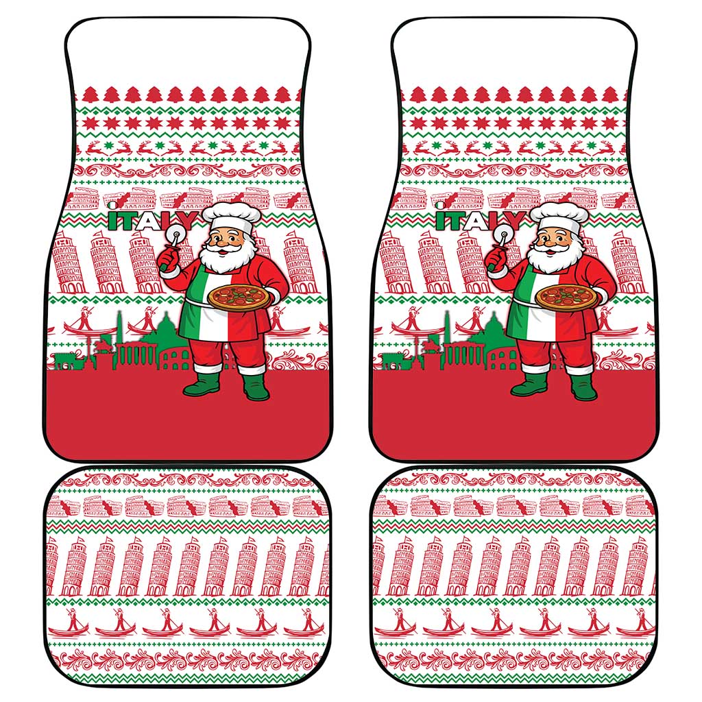Italy Christmas Car Mats with Pizza Chef Santa Leaning Tower Colosseum and Red Green Holiday Pattern Design - Wonder Print Shop