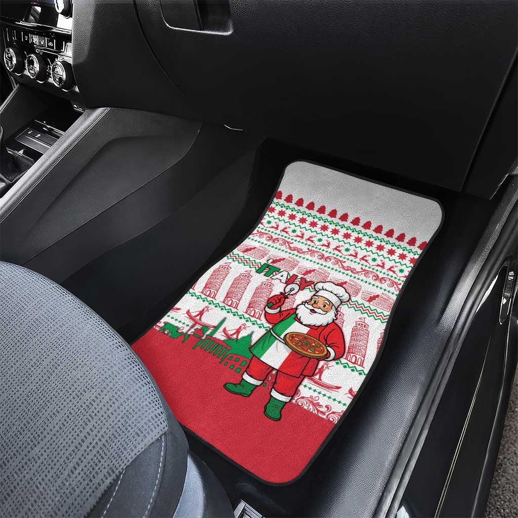 Italy Christmas Car Mats with Pizza Chef Santa Leaning Tower Colosseum and Red Green Holiday Pattern Design - Wonder Print Shop
