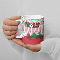 Italy Christmas Ceramic Mug with Pizza Chef Santa Leaning Tower Colosseum and Red Green Holiday Pattern Design - Wonder Print Shop