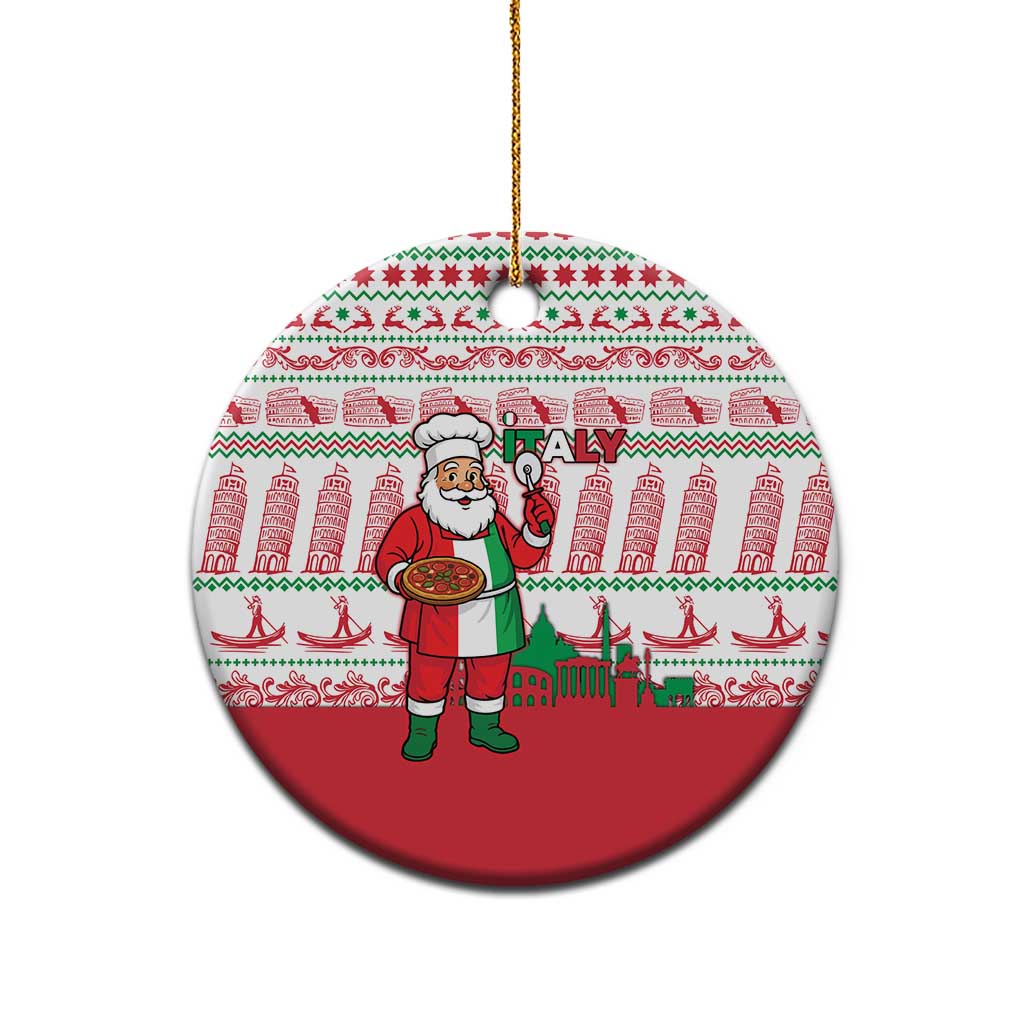 Italy Christmas Ceramic Ornament with Pizza Chef Santa Leaning Tower Colosseum and Red Green Holiday Pattern Design - Wonder Print Shop