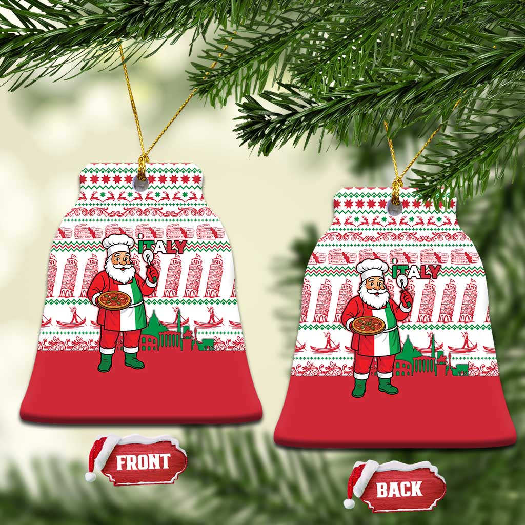 Italy Christmas Ceramic Ornament with Pizza Chef Santa Leaning Tower Colosseum and Red Green Holiday Pattern Design - Wonder Print Shop