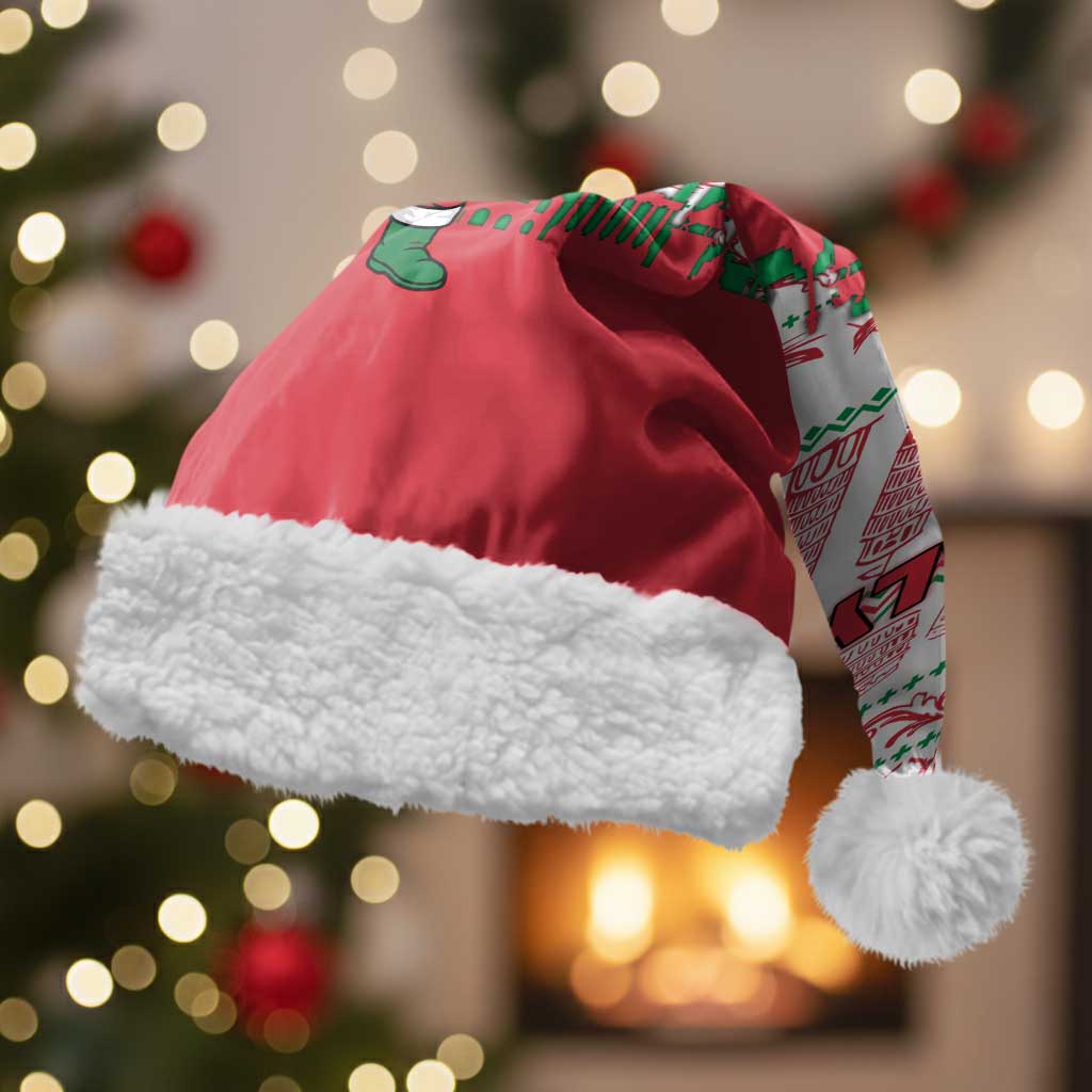 Italy Christmas Santa Hat with Pizza Chef Santa Leaning Tower Colosseum and Red Green Holiday Pattern Design - Wonder Print Shop