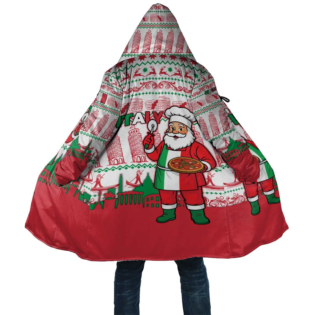 Italy Christmas Cloak with Pizza Chef Santa Leaning Tower Colosseum and Red Green Holiday Pattern Design - Wonder Print Shop