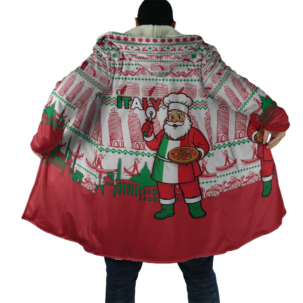 Italy Christmas Cloak with Pizza Chef Santa Leaning Tower Colosseum and Red Green Holiday Pattern Design - Wonder Print Shop
