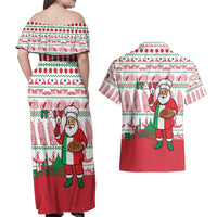 Italy Christmas Couples Matching Off Shoulder Maxi Dress and Hawaiian Shirt with Pizza Chef Santa Leaning Tower Colosseum and Red Green Holiday Pattern Design - Wonder Print Shop