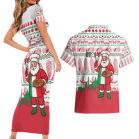 Italy Christmas Couples Matching Short Sleeve Bodycon Dress and Hawaiian Shirt with Pizza Chef Santa Leaning Tower Colosseum and Red Green Holiday Pattern Design - Wonder Print Shop