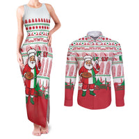 Italy Christmas Couples Matching Tank Maxi Dress and Long Sleeve Button Shirt with Pizza Chef Santa Leaning Tower Colosseum and Red Green Holiday Pattern Design - Wonder Print Shop
