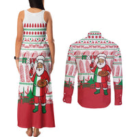 Italy Christmas Couples Matching Tank Maxi Dress and Long Sleeve Button Shirt with Pizza Chef Santa Leaning Tower Colosseum and Red Green Holiday Pattern Design - Wonder Print Shop