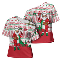 Italy Christmas Cross Shoulder Shirt with Pizza Chef Santa Leaning Tower Colosseum and Red Green Holiday Pattern Design - Wonder Print Shop