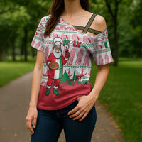 Italy Christmas Cross Shoulder Shirt with Pizza Chef Santa Leaning Tower Colosseum and Red Green Holiday Pattern Design - Wonder Print Shop