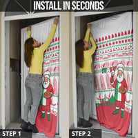 Italy Christmas Door Cover with Pizza Chef Santa Leaning Tower Colosseum and Red Green Holiday Pattern Design - Wonder Print Shop