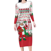 Italy Christmas Family Matching Long Sleeve Bodycon Dress and Hawaiian Shirt with Pizza Chef Santa Leaning Tower Colosseum and Red Green Holiday Pattern Design - Wonder Print Shop