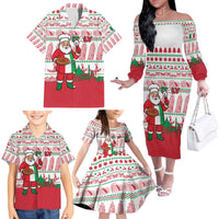 Italy Christmas Family Matching Off The Shoulder Long Sleeve Dress and Hawaiian Shirt with Pizza Chef Santa Leaning Tower Colosseum and Red Green Holiday Pattern Design - Wonder Print Shop