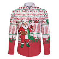 Italy Christmas Family Matching Off The Shoulder Long Sleeve Dress and Hawaiian Shirt with Pizza Chef Santa Leaning Tower Colosseum and Red Green Holiday Pattern Design - Wonder Print Shop