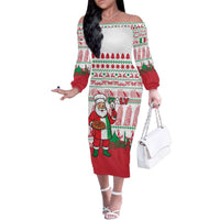 Italy Christmas Family Matching Off The Shoulder Long Sleeve Dress and Hawaiian Shirt with Pizza Chef Santa Leaning Tower Colosseum and Red Green Holiday Pattern Design - Wonder Print Shop