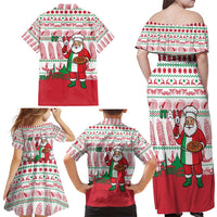 Italy Christmas Family Matching Off Shoulder Maxi Dress and Hawaiian Shirt with Pizza Chef Santa Leaning Tower Colosseum and Red Green Holiday Pattern Design - Wonder Print Shop