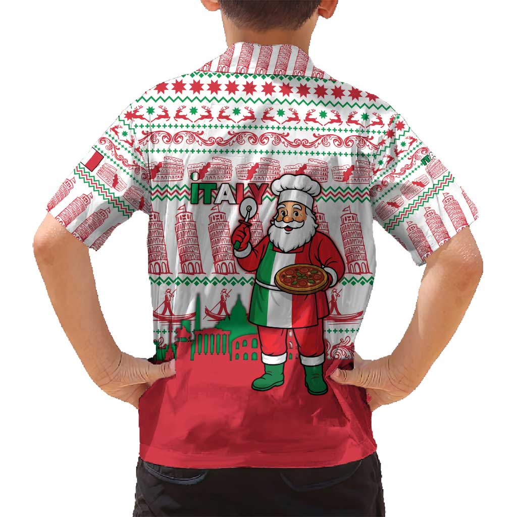 Italy Christmas Family Matching Puletasi and Hawaiian Shirt with Pizza Chef Santa Leaning Tower Colosseum and Red Green Holiday Pattern Design - Wonder Print Shop